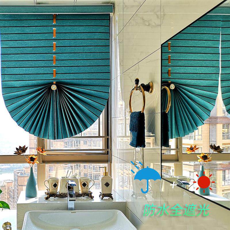 绣帘纺手动扇形罗马帘全遮光卷拉窗帘柔纱卷帘百叶窗帘2025年新款