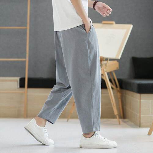 柏图男装 ~ 亚麻九分裤夏季2025男士棉麻束口裤宽松直筒休闲裤子
