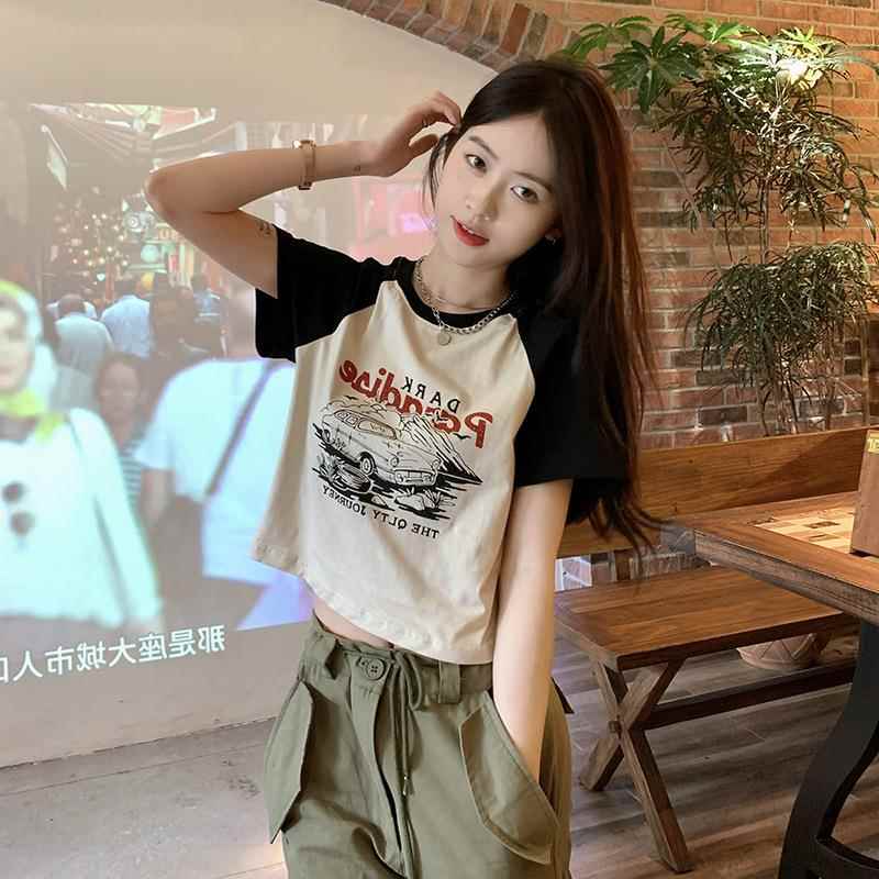 复古印花短袖T恤女夏季韩版新款T恤