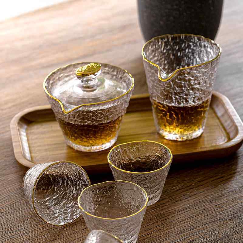 高档玻璃茶具套装水晶锤纹泡茶器琉璃盖碗茶杯日式功夫茶具大号