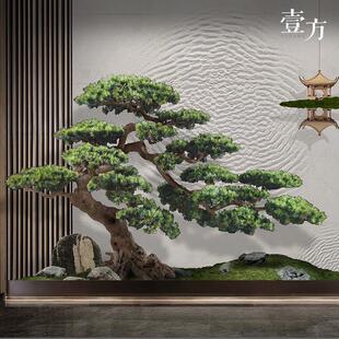 彷真迎客松罗汉松景观树中式 饰假松树室内绿植盆景景观摆件 造景装