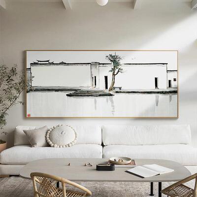 新中式客厅装画吴冠中饰水墨山水画沙禅发背景墙画日式茶室意CJA