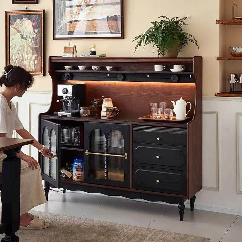 实木餐边柜靠墙一体法式覆古风边柜客厅咖啡机摆放台收纳柜山野