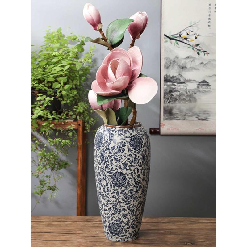 景德镇陶瓷 三件套干花花器陶瓷花瓶家居装饰品摆件 青花瓷缠枝莲