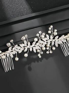 Crystal Pearl Hair Comb Clip Pin Rhinestone Leaf Hair Comb H