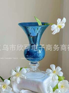 欣可家居墨兰纯手工彩色玻璃风灯花瓶水养敞口插花器家居摆件