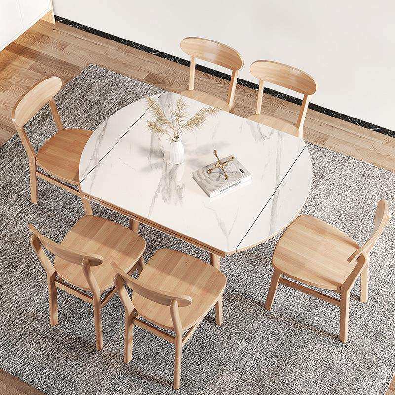 岩板方桌变圆桌北欧实木餐桌椅多功能电磁炉折叠大小户型两用T&omega;