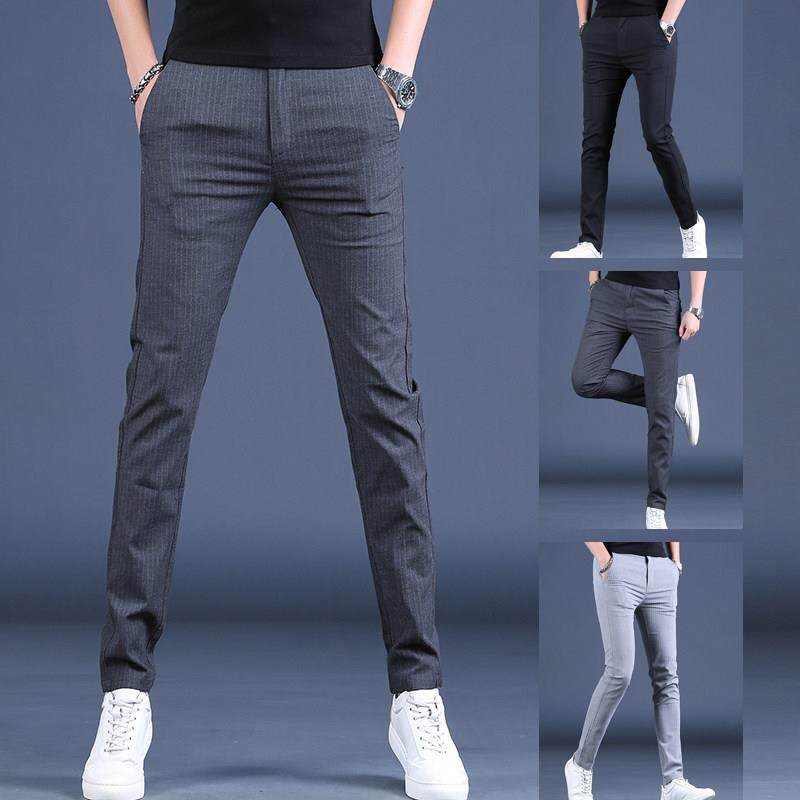 男士条纹休闲裤潮牌秋季新款修身小脚百搭长裤子弹力高端商务西裤