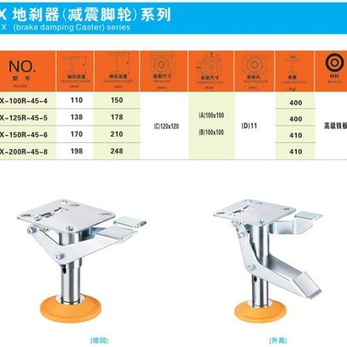 YTOP卓烨脚轮X式地刹器(减震脚轮)脚踩顶高器内置弹簧TPU垫4568