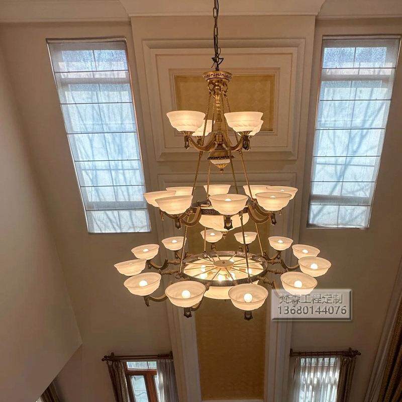 复式楼别墅大吊灯挑空客厅吊灯三层铁艺灯美式复古乡村灯具