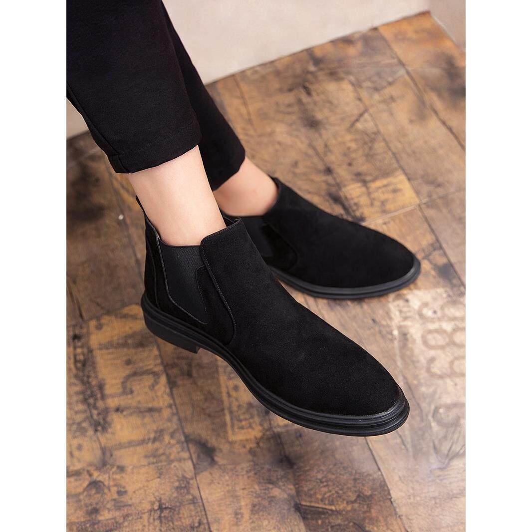 马丁靴男真皮尖头软底翻毛休闲皮鞋2025年秋冬新款英伦黑色中帮鞋