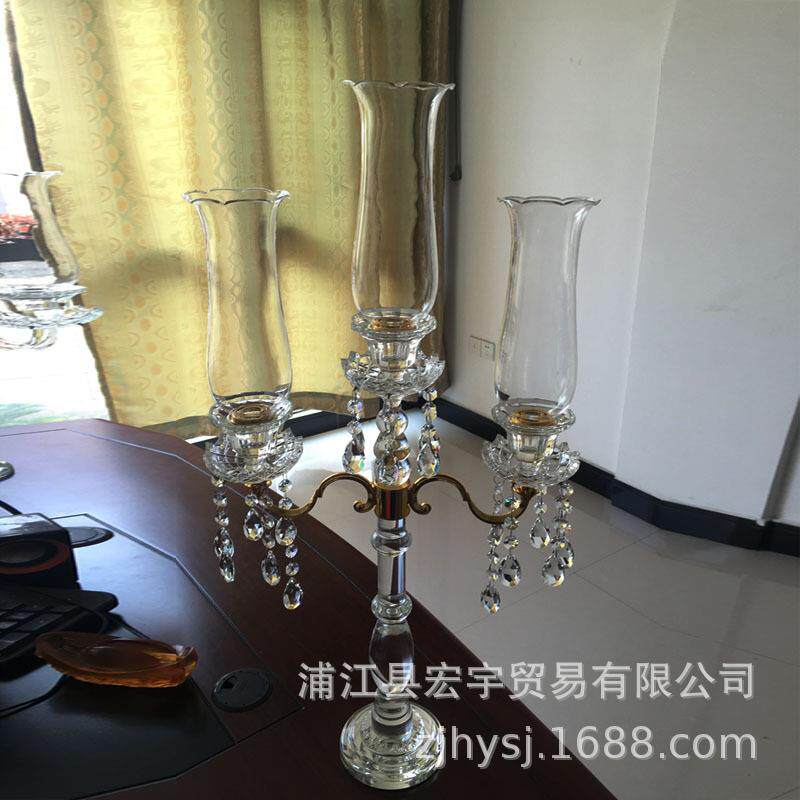欧式现代家居装饰摆件三头水晶烛台 星级酒店KTV餐桌饰品摆件