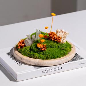 匠十三 极简现代大理石苔藓花艺摆件客厅餐厅桌面花器盆载样板间