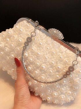 潮牌韩版复古风旗袍包珍珠包包新款斜挎包女手提包晚宴礼服手拿包