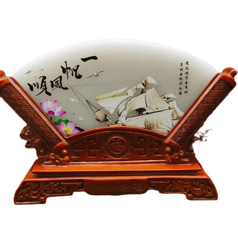 阿富汗白玉石扇形屏风工艺品摆件办公家居开业礼品玉石摆件可