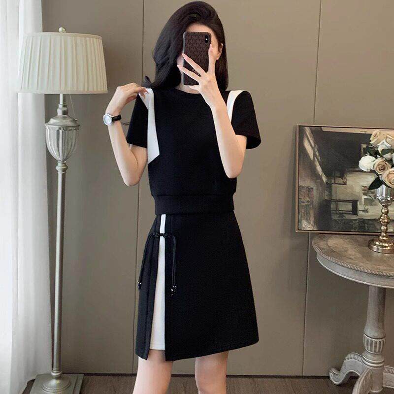 欧洲站时尚套装女夏季薄款2025年新款设计感小众短袖短裙两件套潮