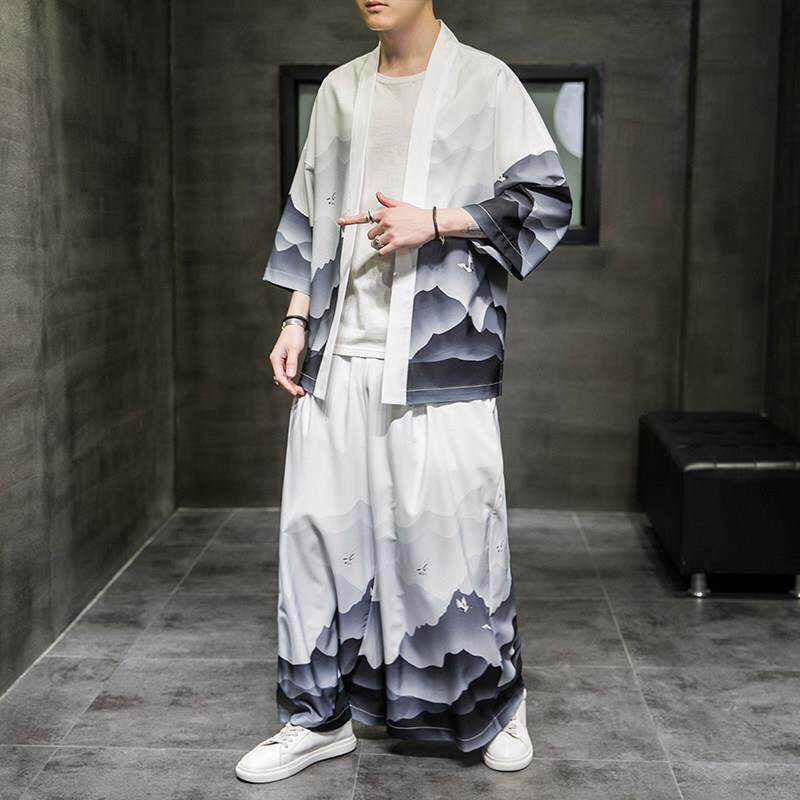 中国风冰丝睡衣套装男夏季薄款开衫家居服道袍七分袖汉服防晒唐装