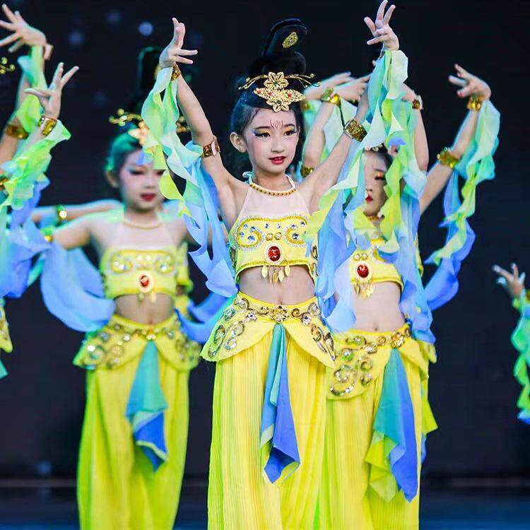 敦煌舞蹈服丝路天音演出服女汉服古典服装少儿民族飞天琵琶表演服