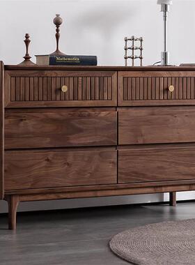 北美黑胡桃木全实木储物收六斗柜纳柜卧室床尾置物柜边柜简约现代