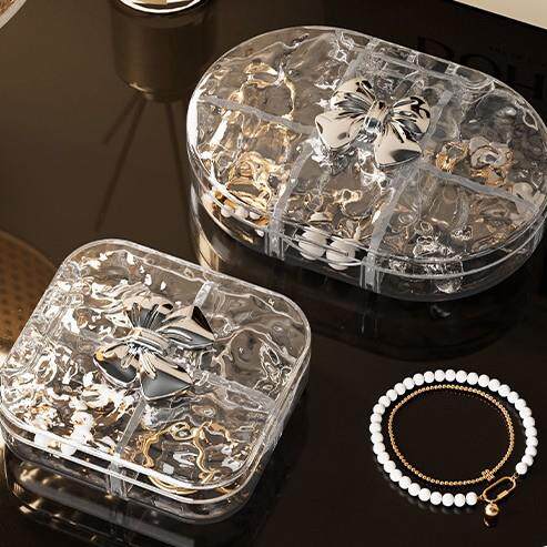 Water ripple compartmentalized jewelry box for earrings, nec