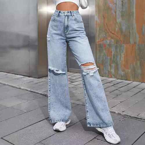 Women's ripped high waisted wide leg jeans