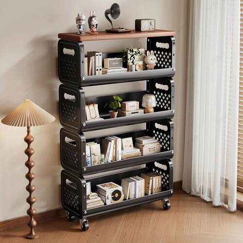 书架家用落地式置物架多层可调节儿童书柜多功能可移动收纳小推车