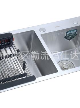 直销新款SUS304手工水槽 加厚不锈钢水槽双槽 厨房洗菜盆双槽8245