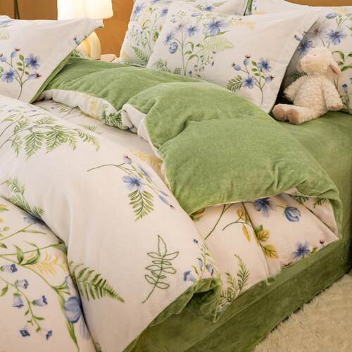 正品双面加厚加绒奶绒四套件冬季牛天保暖珊瑚罩绒被套被床单床上