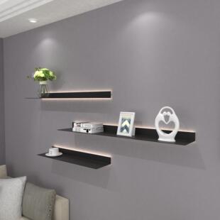 铁艺带灯金属隔板展示架简约壁挂书架产品发光一字层板墙上置物架