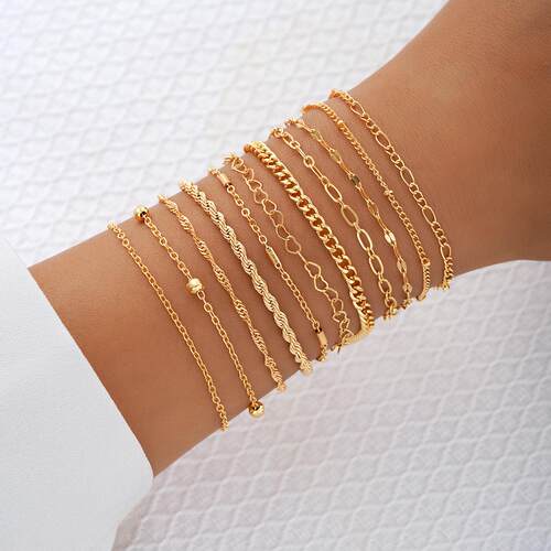 Bracelets set of 11 pieces跨境镂空爱心麻花炼条手錬手饰11件套