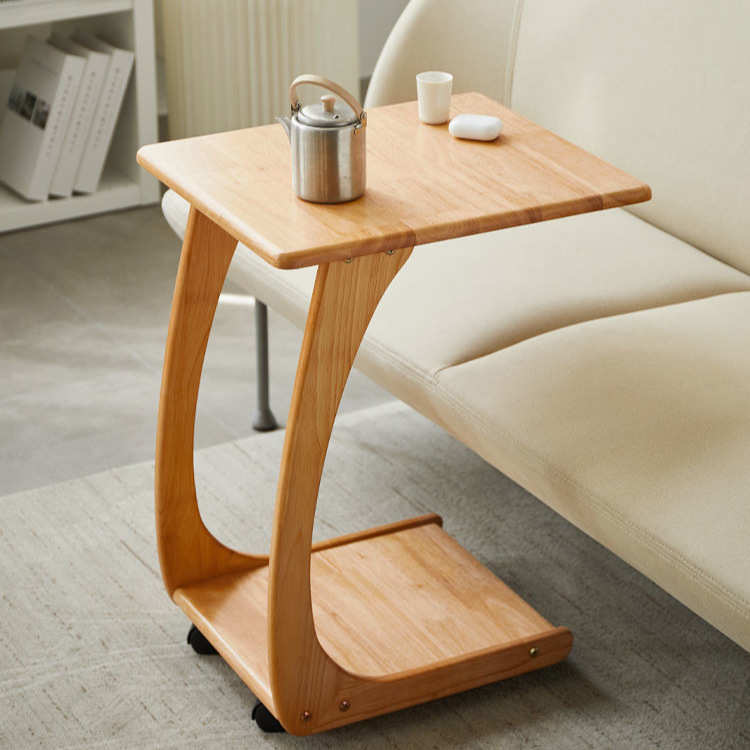 家用客厅C型小桌子实木移动小茶几带轮迷你茶几床头卧室角几茶台