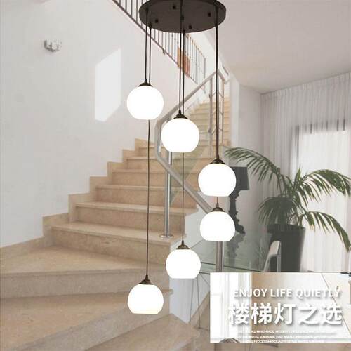 北欧餐厅LED吧台玻璃吊灯简约现代客厅卧室灯美式复式楼楼梯灯具