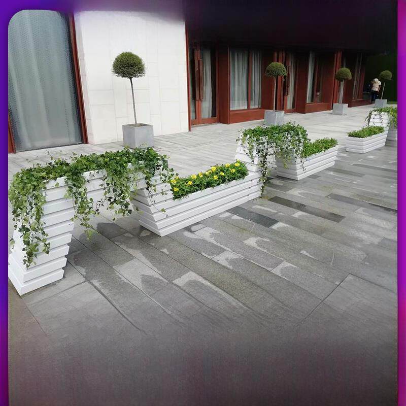 户外PVC塑木高跟鞋花箱道路高低组合木塑异形花箱护栏驼峰花箱