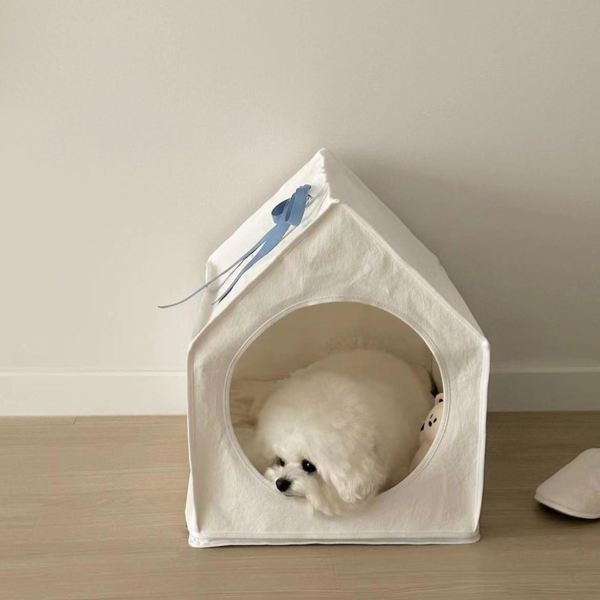 现货韩国纯色四季通用猫窝狗窝睡眠小屋可拆洗帐篷半封闭宠物pet