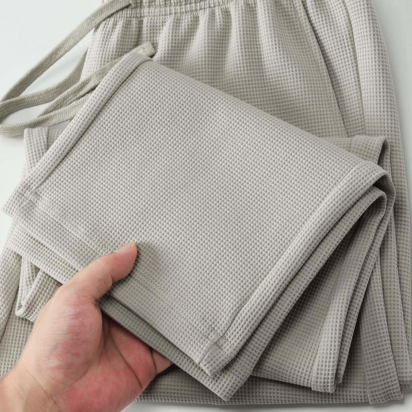 高端华夫格针织运动卫裤男秋冬季潮流重磅370g宽松垂感直筒休闲裤