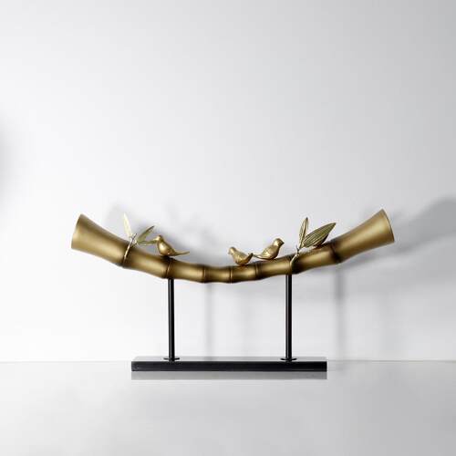 现代新中式创意小鸟竹子禅意摆件样板房玄关软装酒店大堂前台饰品