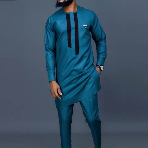 Men's long sleeved patchwork shirt and pants set