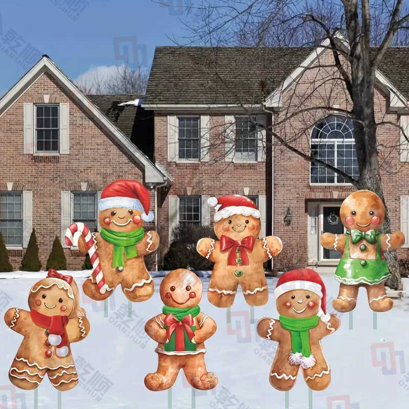 6 件姜饼人圣诞节地插牌适用于庭院草坪标志带桩安装草坪装饰标牌,橡塑材料及制品,PP板,淘宝优惠券,粉丝福利购,淘宝优惠卷
