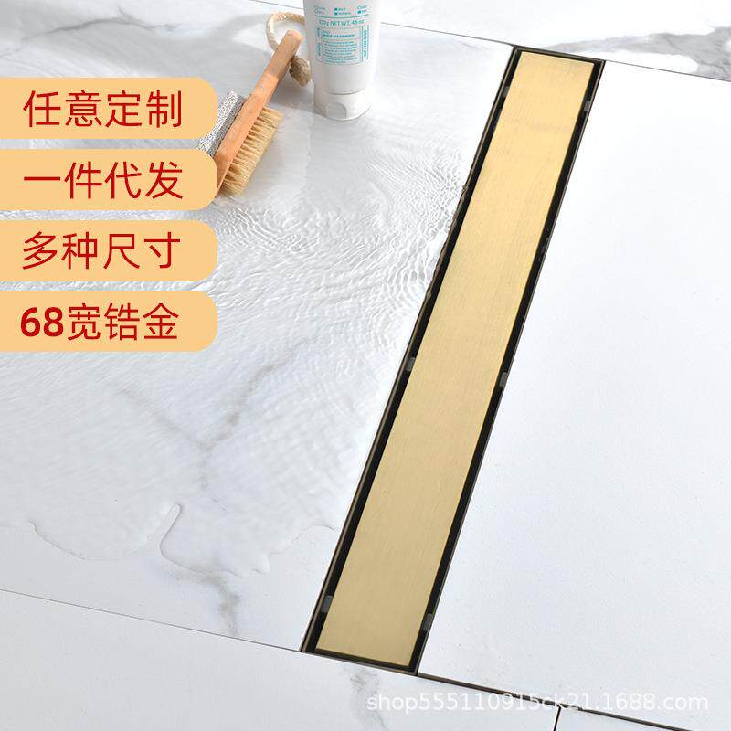 厂家直销隐形地漏304不锈钢长条形锆金色镶砖防臭卫生间