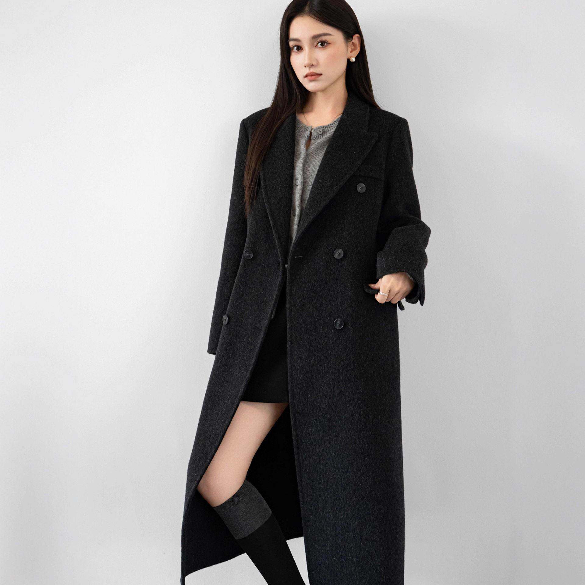 2025秋冬季新款高级感毛呢大衣女胖mm韩系中长款呢子外套大码女装