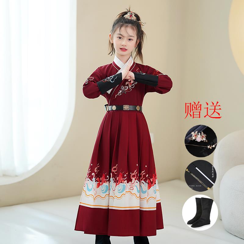 正品汉服女童花木兰表走演服秀武侠古装飞鱼服童锦衣秋卫女儿童春图片