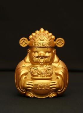 沙金色聚宝盆财神爷摆件 客厅桌面玄关办公室佛堂工艺品装饰中式