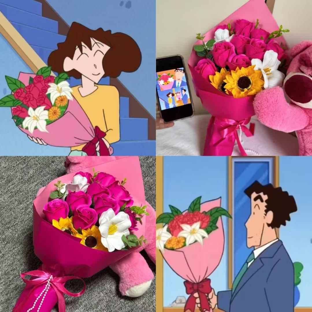 蜡笔小新广志送美伢同款热卖玫瑰花成品手捧香皂花生日礼物情人节