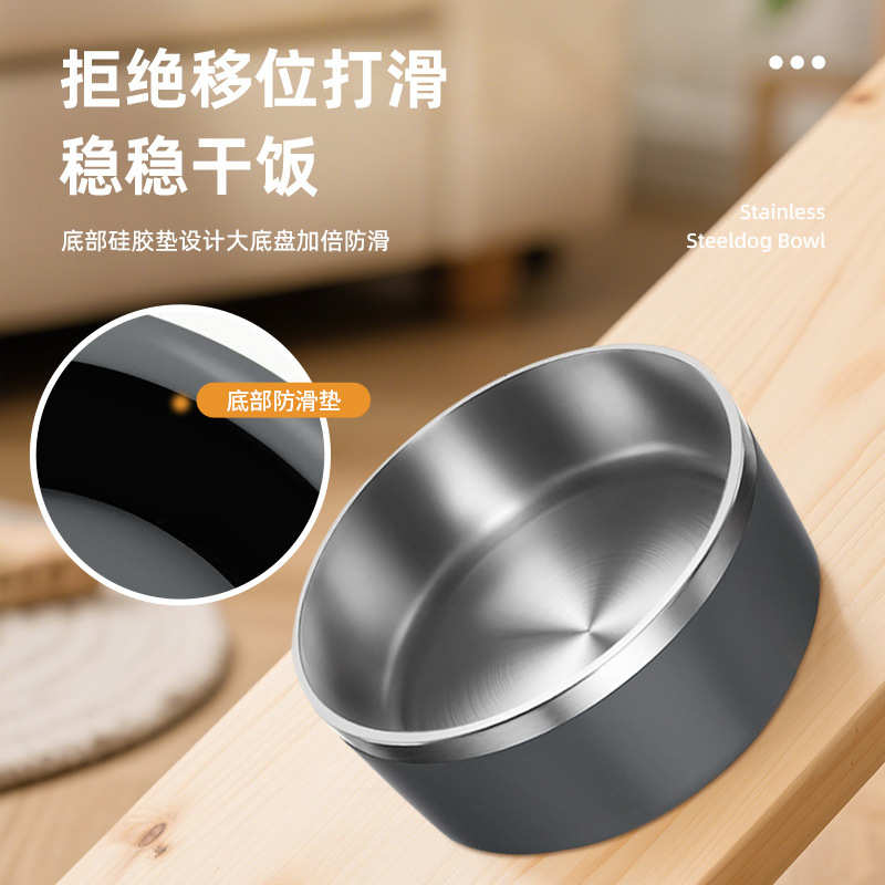 爆款不锈钢圆形狗碗304双层加厚大自动喂食器宠物猫碗狗盆