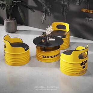 272工业风酒吧桌椅桶啡厅接待区洽谈座创意油铁艺网咖红音乐厅卡