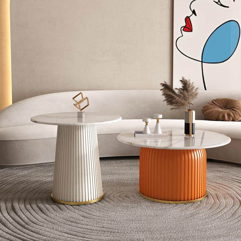 北欧小户型大小圆形茶几组合轻奢现代简约岩板创意小茶桌客厅家用