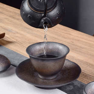 盖碗茶杯陶瓷大号茶碗粗陶鎏金釉三才碗茶具配件泡茶家用茶具