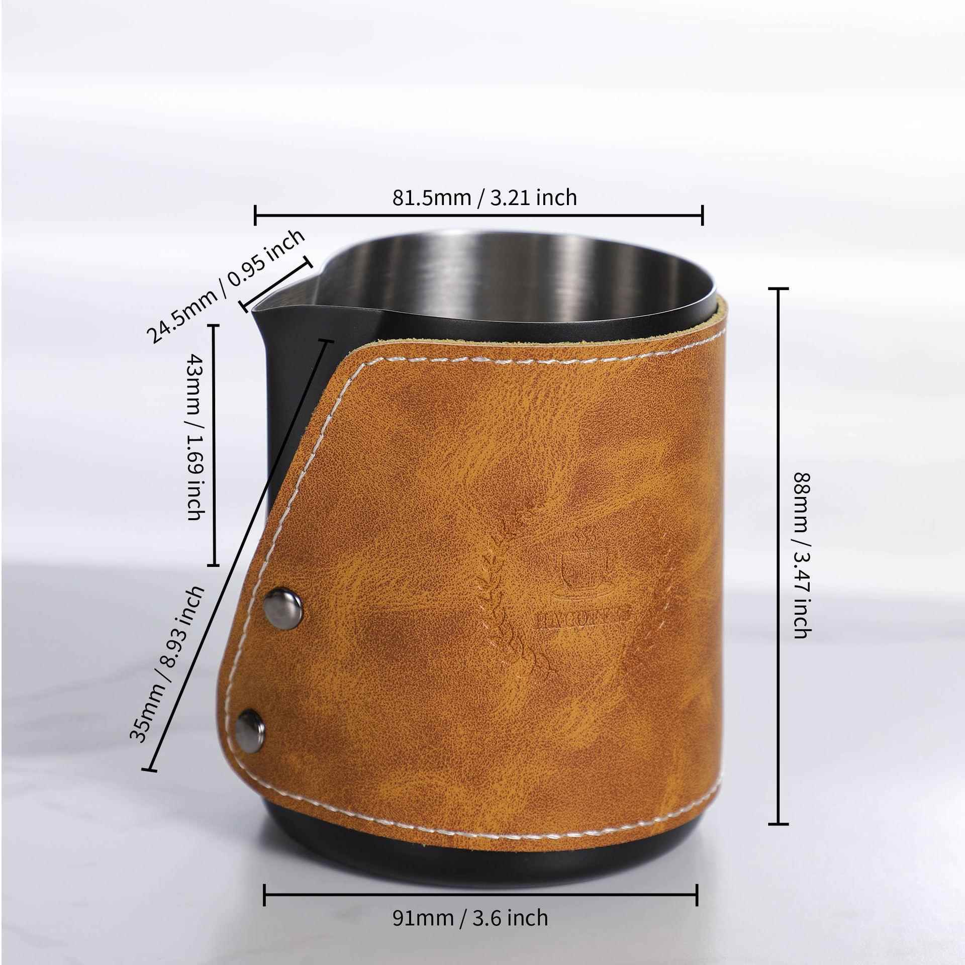 304不锈钢拉花杯尖嘴加厚奶泡杯拉花缸打奶杯无柄带皮套厂家