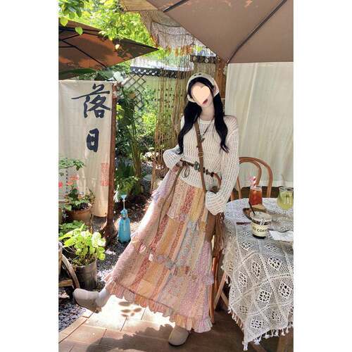 Women'S Ethnic Bohemian Style Patchwork Print Skirt Set,