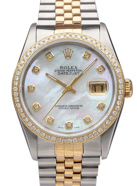 正品[9.8新]劳力士日志型贝母盘后镶钻自动机械男表16233